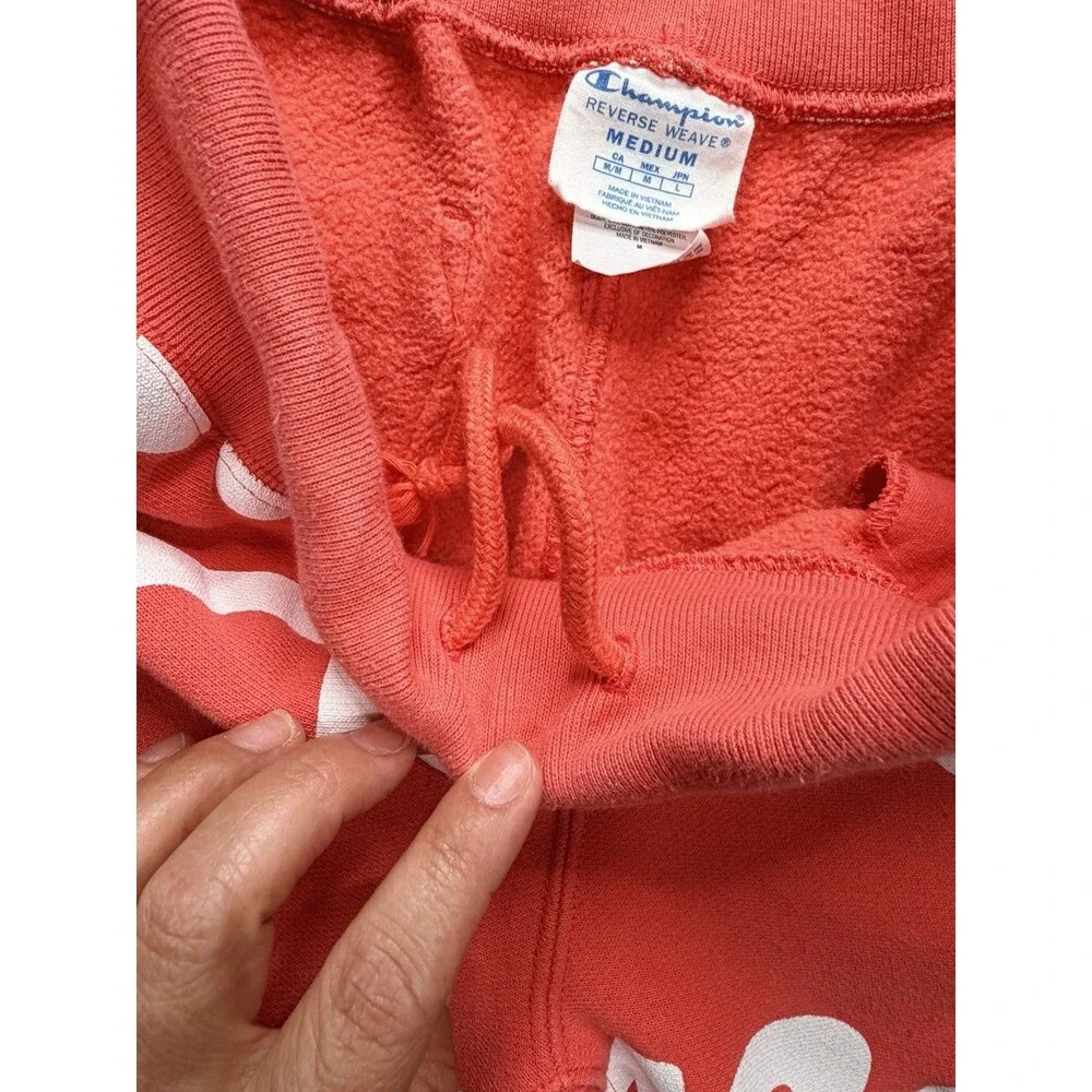 Champion Reverse Weave Giant Script Jogger Pants Orange White Size M